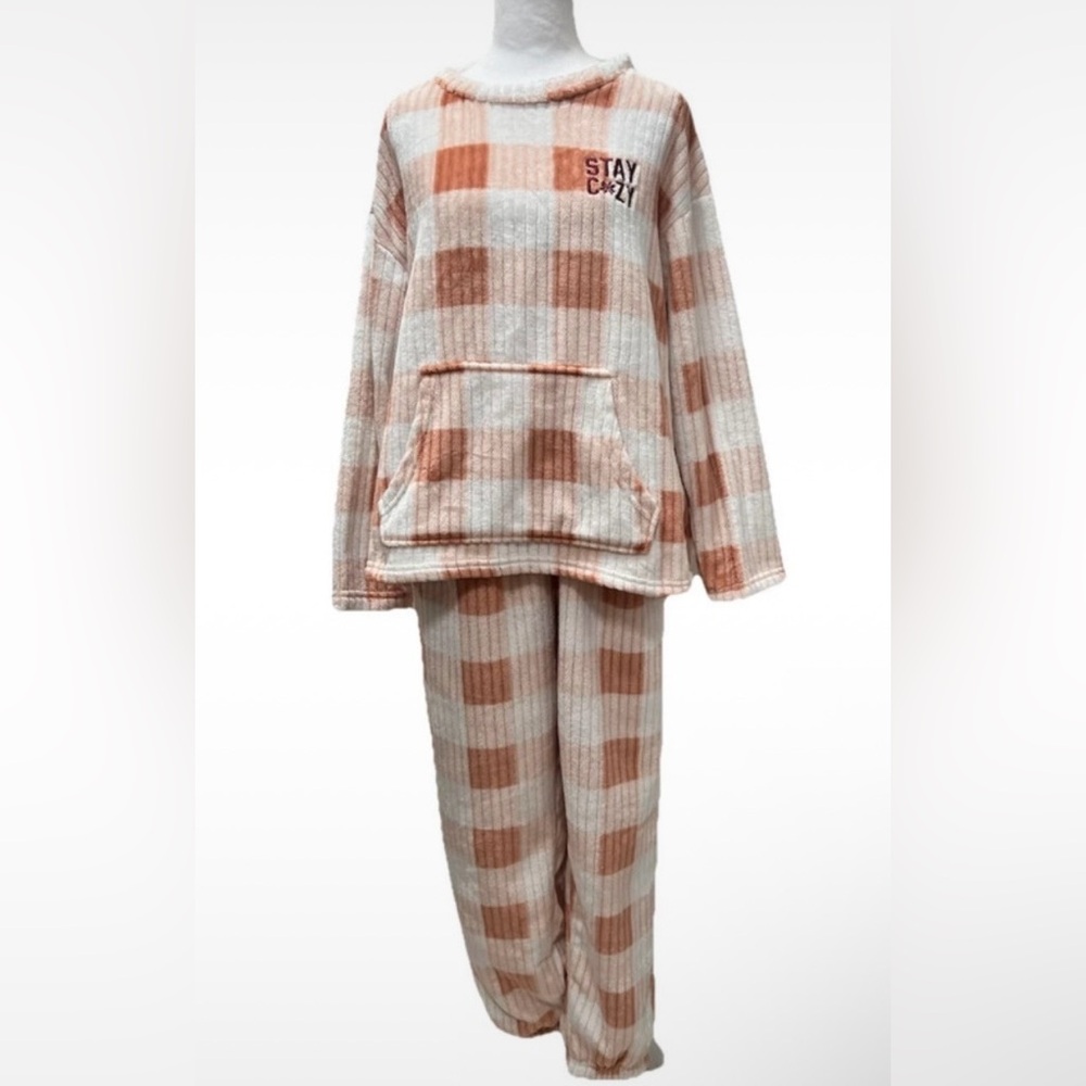 Joyspun Plush Pajama Set L (12-14) Apricot and White - Picture 2 of 5
